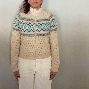 J.Crew Sparkly Crystal- Embellished Fair-Isle Cardigan in Supersoft Yarn